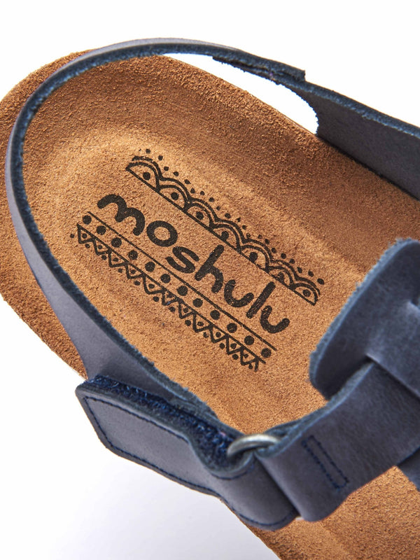 Blue Leather t-bar cork sandal - SAUNTON INDIGO
