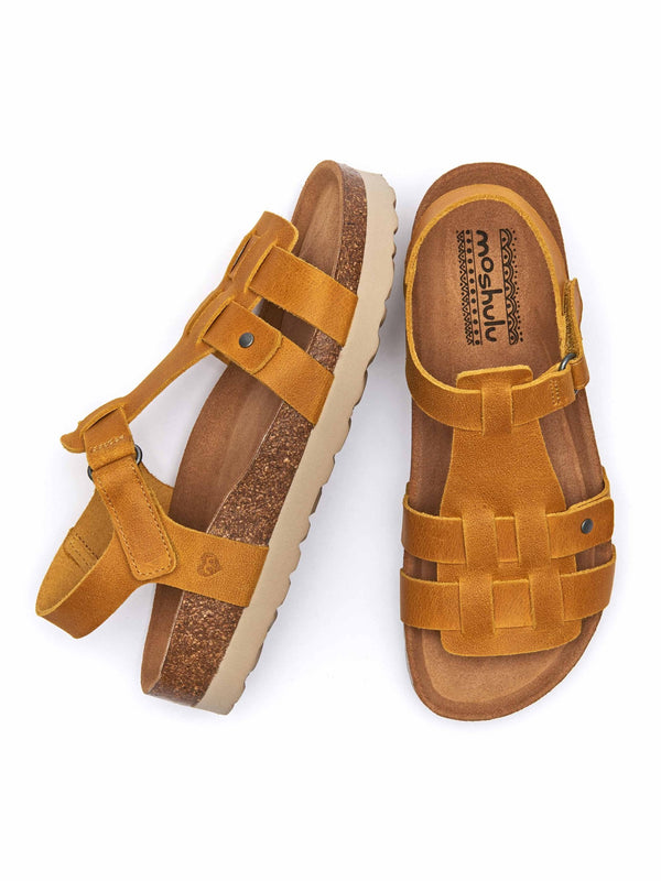 Yellow Leather t-bar cork sandal - SAUNTON YELLOW