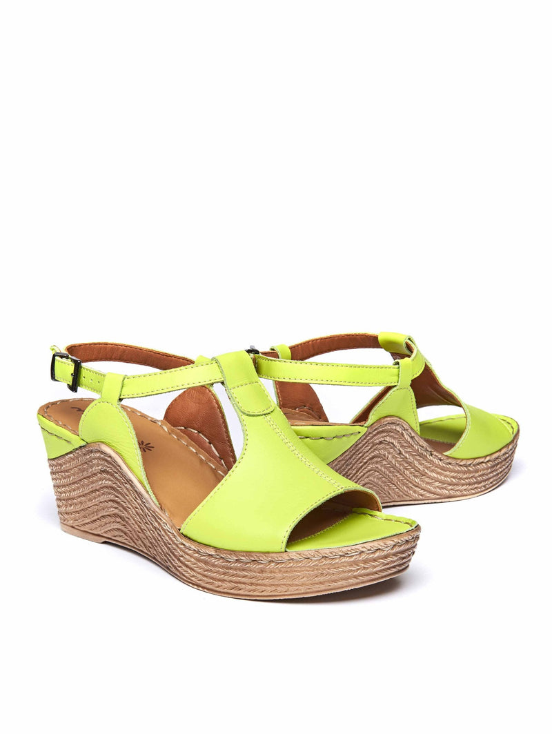 Green t-bar wedge sandals - PEACH MELBA 2 CHARTREUSE