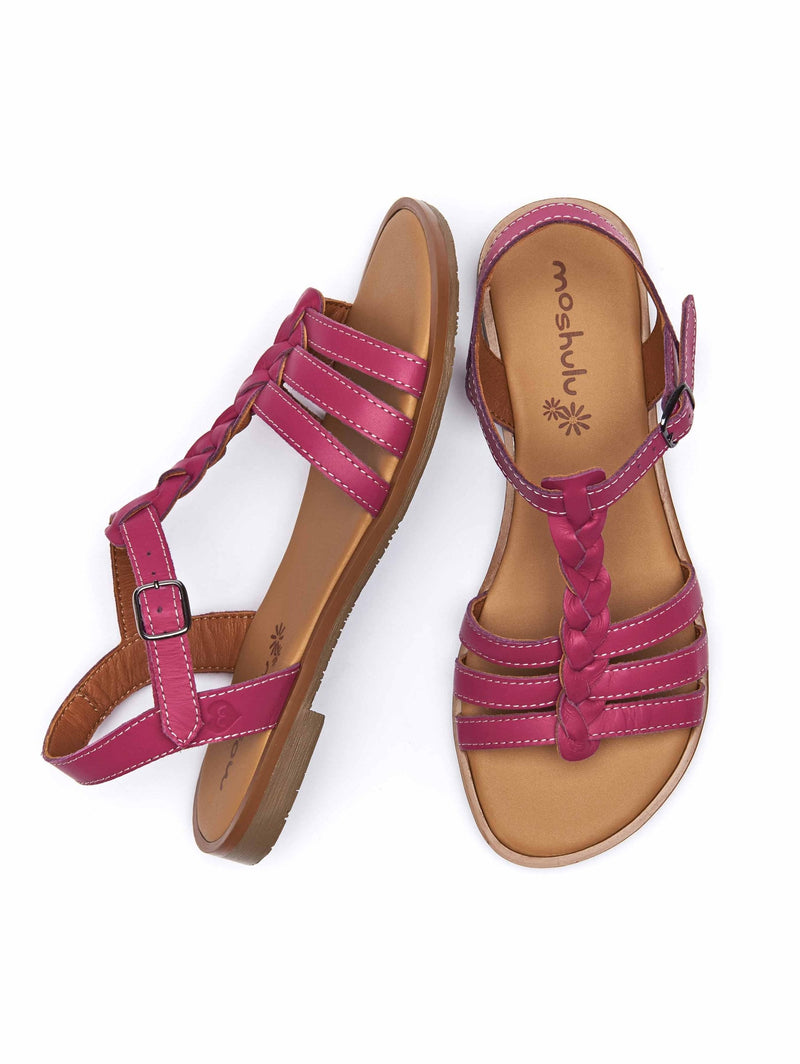 Pink strappy leather t-bar sandals - WASABI FUCHSIA PINK