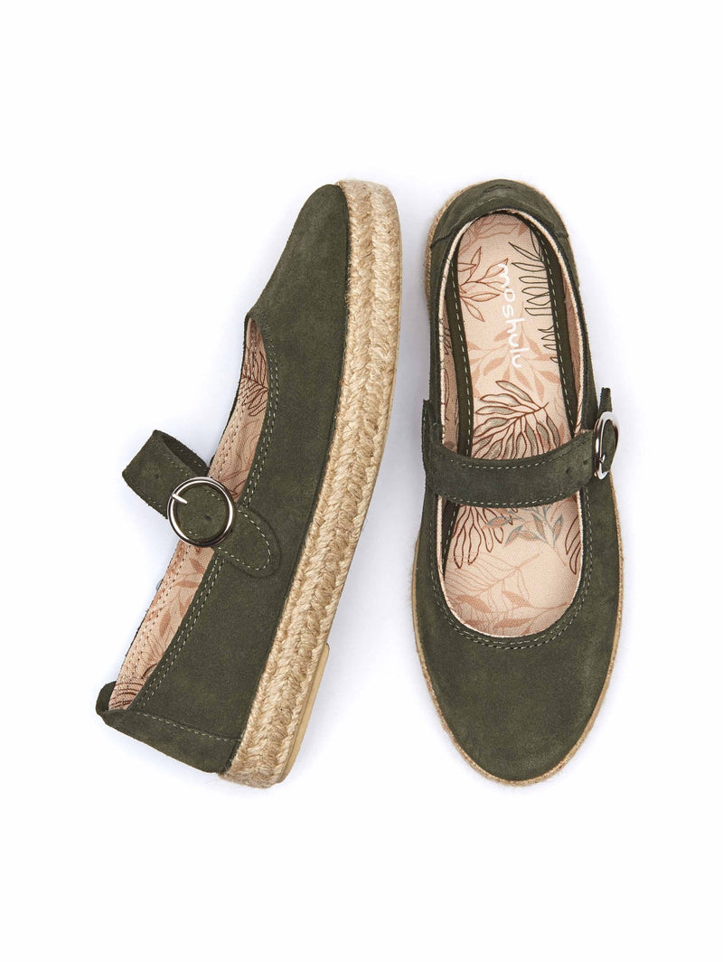 Green espadrille Mary Jane Pumps - KERAN WILD OLIVE