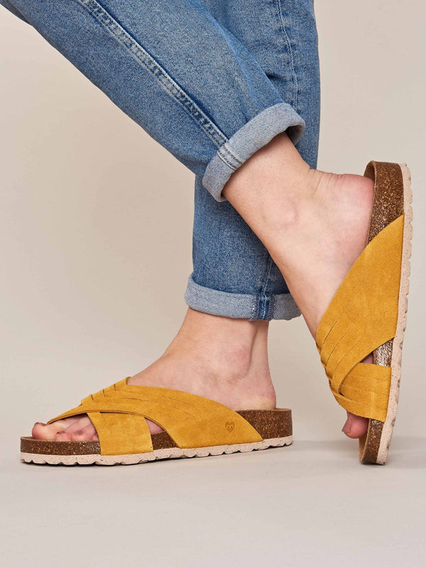 Yellow Crossover cork footbed sandals - MINNIS YELLOW