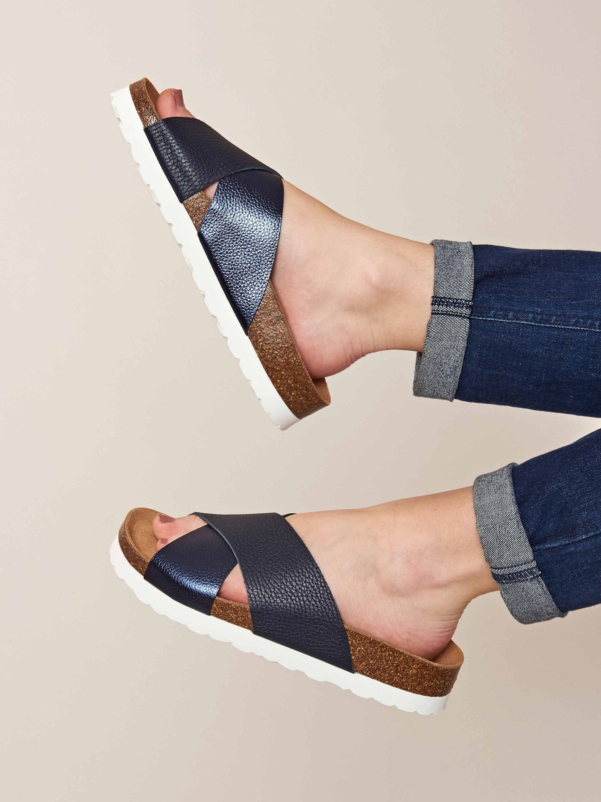 Blue Crossover metallic leather sandals - MARGATE METALLIC INDIGO