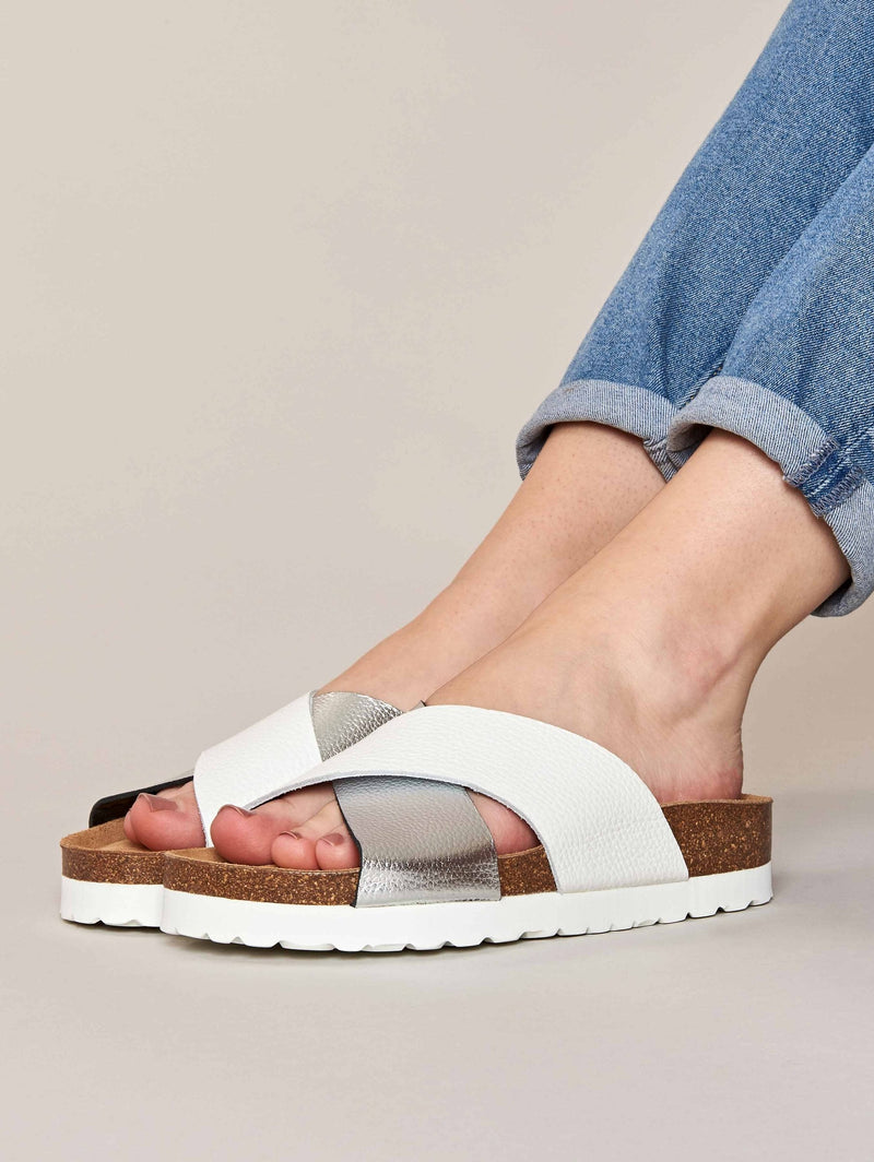 White Crossover metallic leather sandals - MARGATE METALLIC WHITE