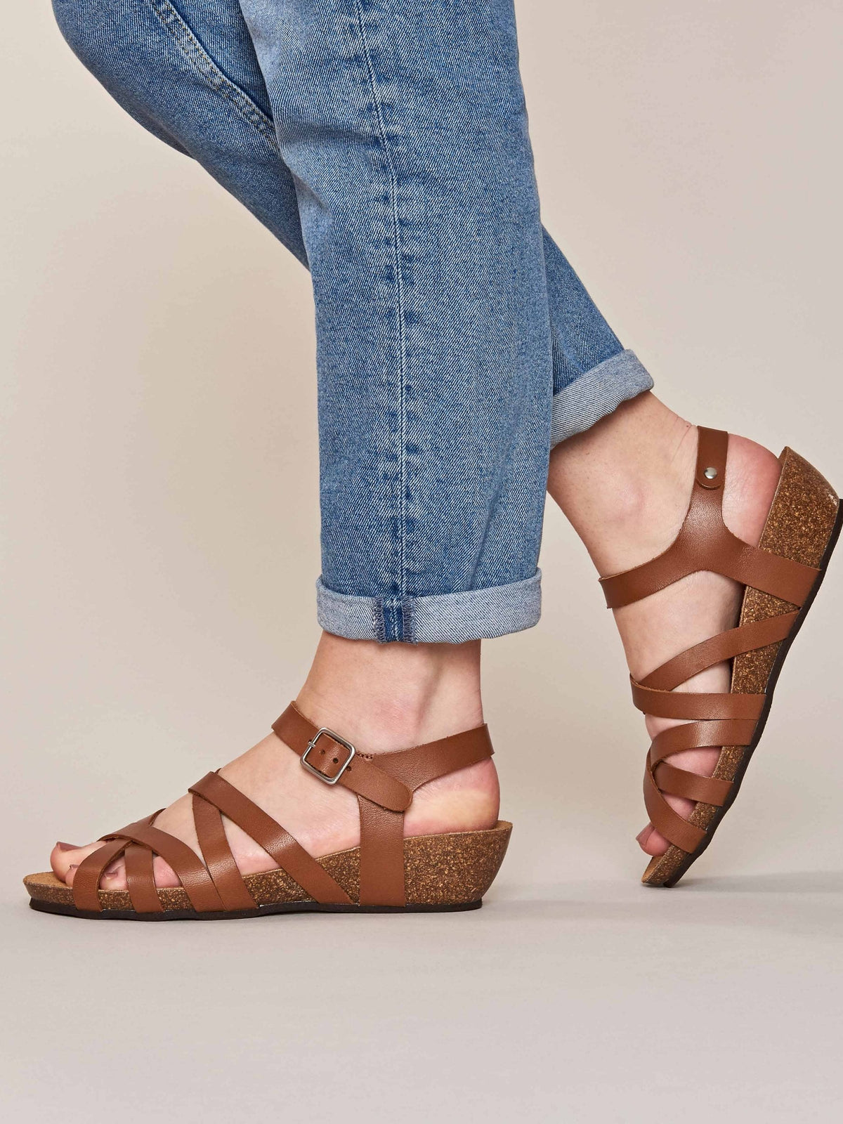 Brown wedged cork footbed sandals - ZILLA TAN