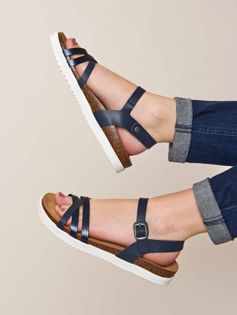 Blue Crossover strap cork sandals - ELMER INDIGO