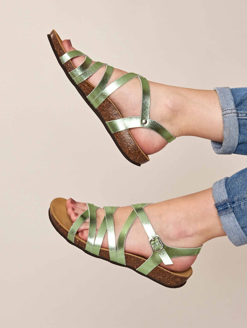 Green strappy cork footbed sandals - GINGER ALE METALLIC MINT