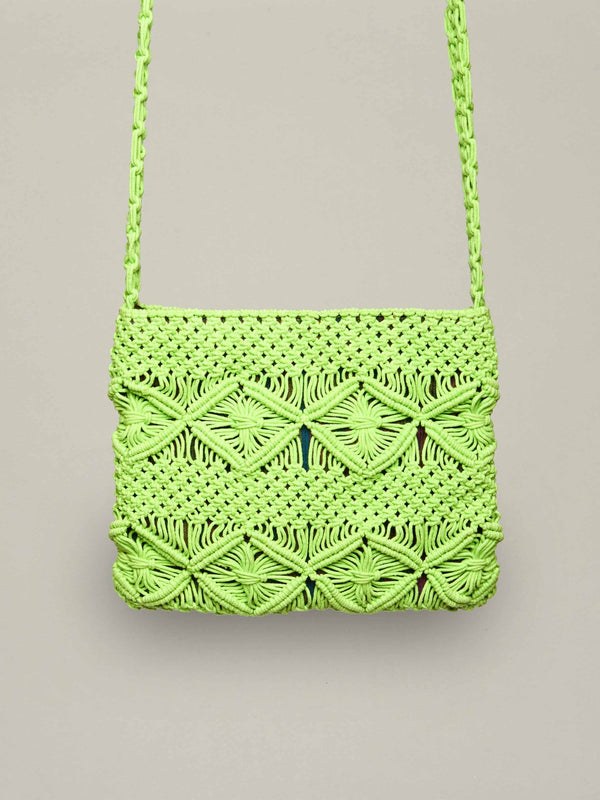 Green cotton macrame cross-body bag - TAY SHARP APPLE