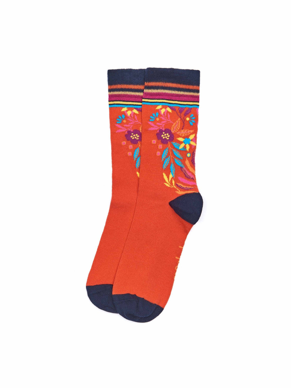 Orange ladies' eden garden cotton crew socks - CORYDORA MANDARIN ORANGE