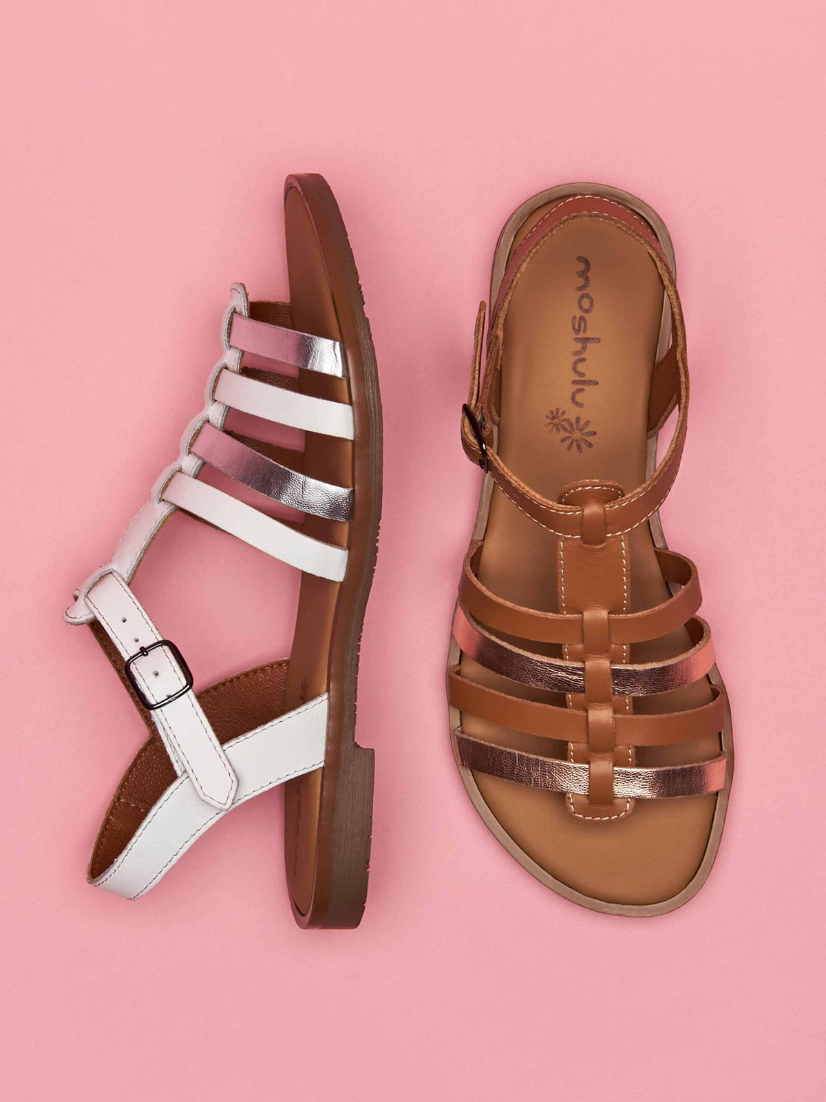 White Strappy metallic t-bar sandals - KAUR WHITE/SILVER