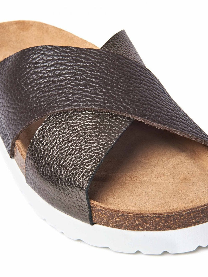 Brown Crossover metallic leather sandals - MARGATE METALLIC CHOCOLATE