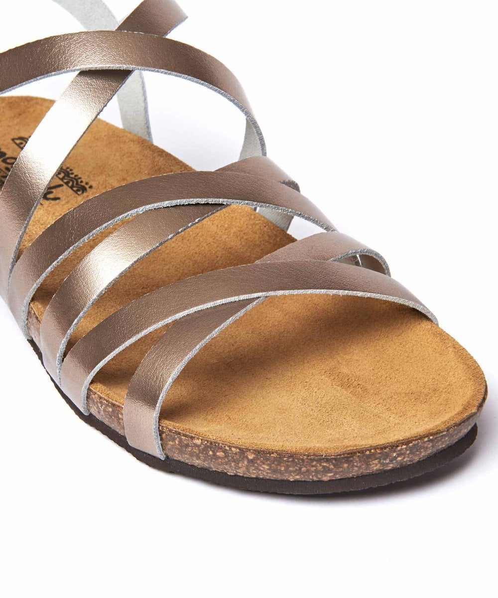 Metallic strappy cork footbed sandals - GINGER ALE METALLIC GILT
