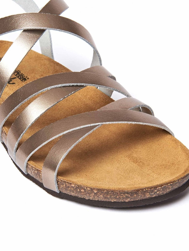 Metallic / Grey strappy cork footbed sandals - GINGER ALE METALLIC PEWTER