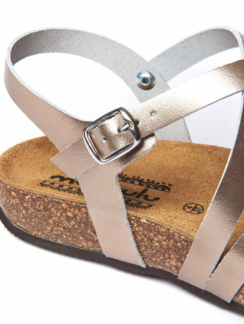 Metallic / Grey strappy cork footbed sandals - GINGER ALE METALLIC PEWTER
