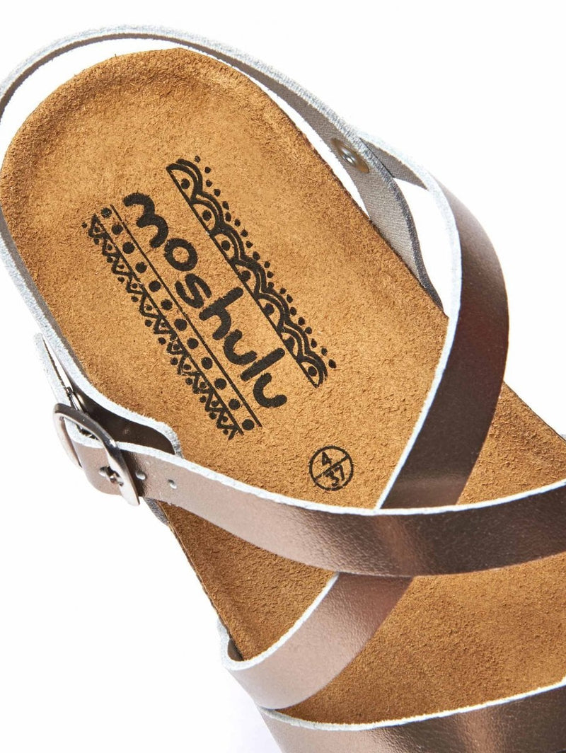 Metallic / Grey strappy cork footbed sandals - GINGER ALE METALLIC PEWTER