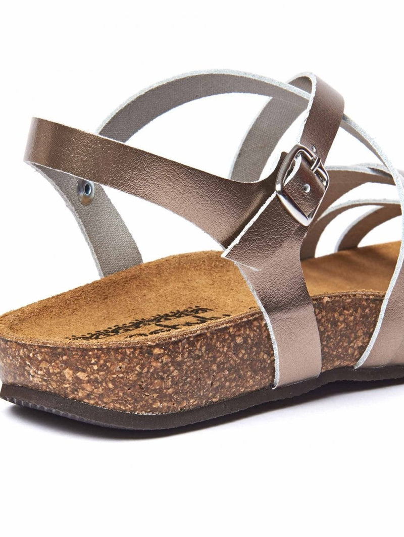 Metallic / Grey strappy cork footbed sandals - GINGER ALE METALLIC PEWTER