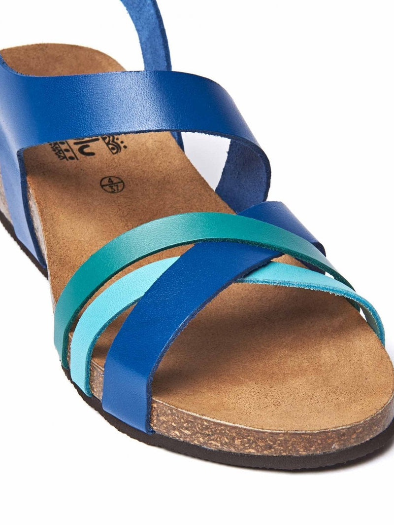 Blue Strappy wedged cork footbed sandals - BRANDY SOUR COBALT BLUE