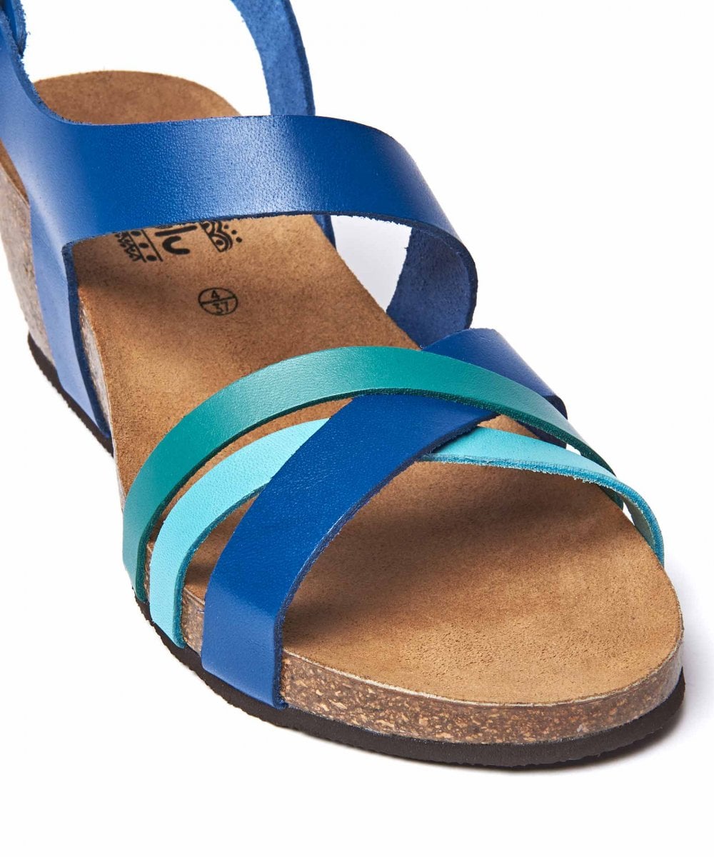 Blue Strappy wedged cork footbed sandals - BRANDY SOUR COBALT BLUE