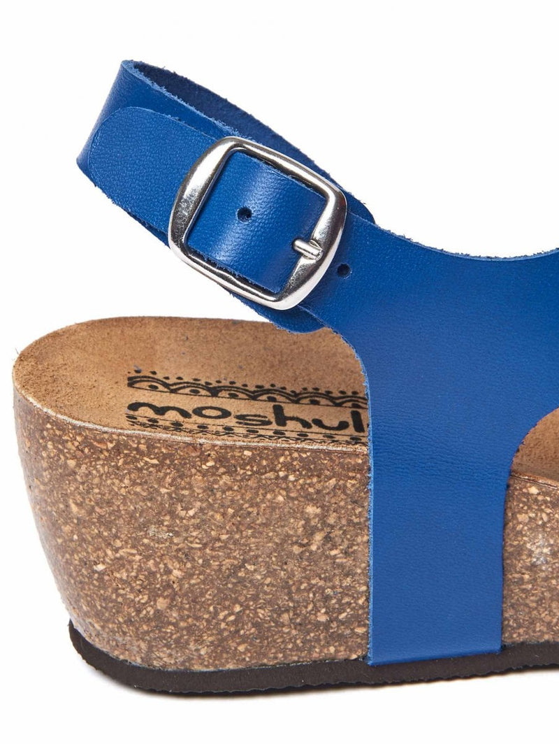 Blue Strappy wedged cork footbed sandals - BRANDY SOUR COBALT BLUE