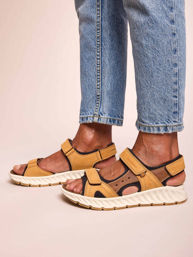 Brown leather touch fastening sandals - RETERTH TAN/BROWN