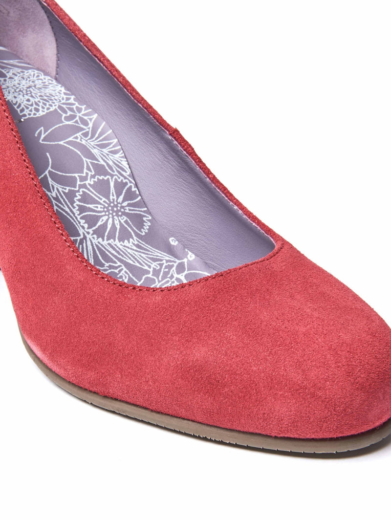 Red suede block heel court shoes - ASANTE LIPSTICK RED