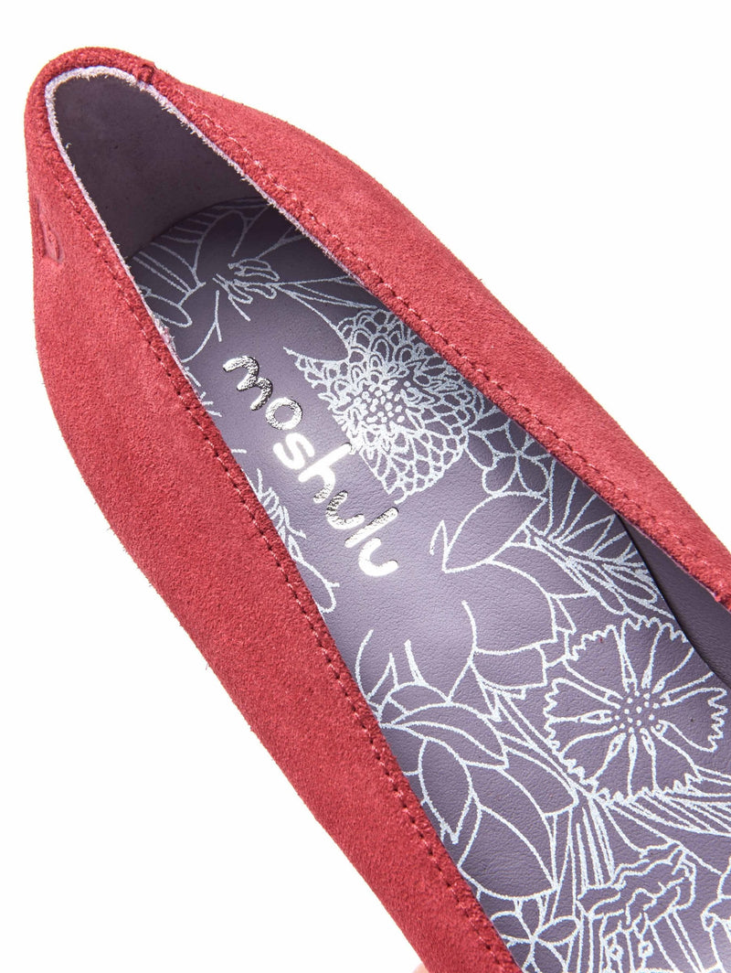 Red suede block heel court shoes - ASANTE LIPSTICK RED