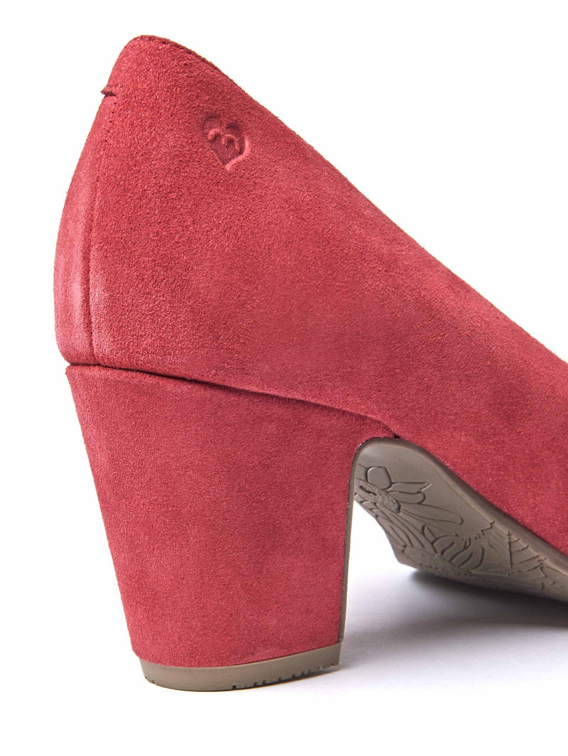 Red suede block heel court shoes - ASANTE LIPSTICK RED