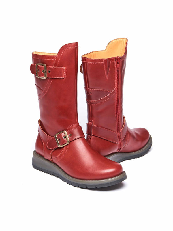 Red wedge mid-length leather boots - NIGHTJAR LIPSTICK RED