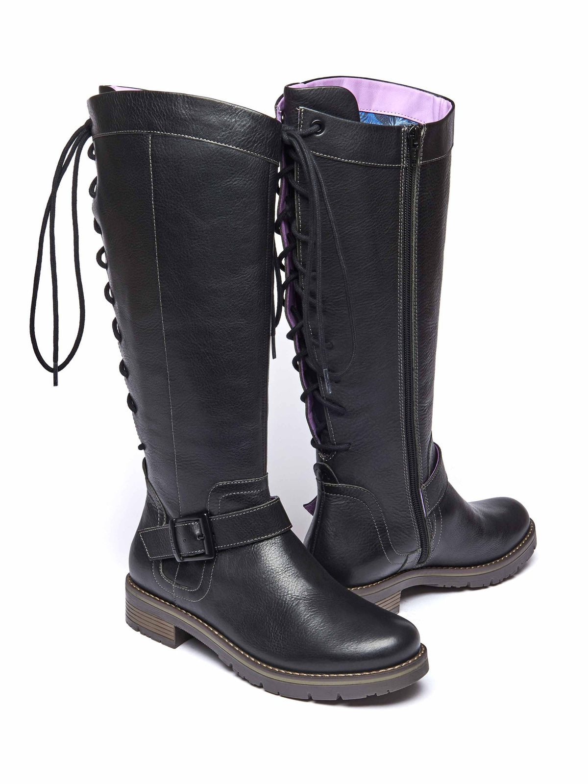 Black lace up leather long boots - ULRIKA BLACK