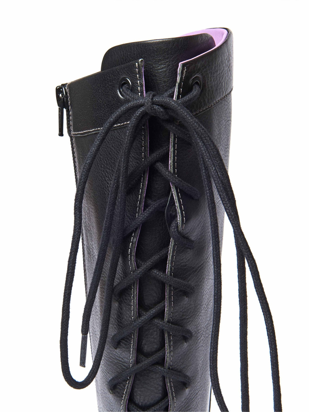 Black lace up leather long boots - ULRIKA BLACK