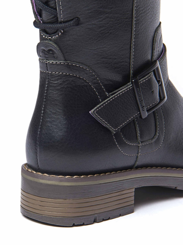 Black lace up leather long boots - ULRIKA BLACK