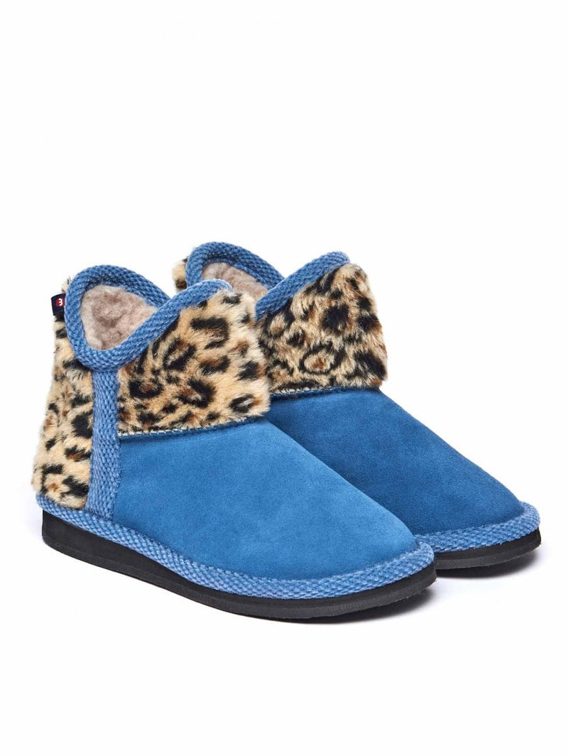 Blue kids animal print fluffy bootie slippers - MINI SNOWMAN DENIM