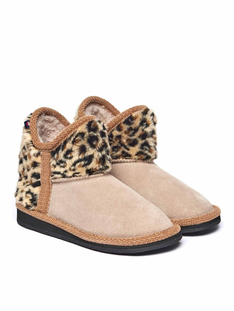Neutral kids animal print fluffy bootie slippers - MINI SNOWMAN BEIGE