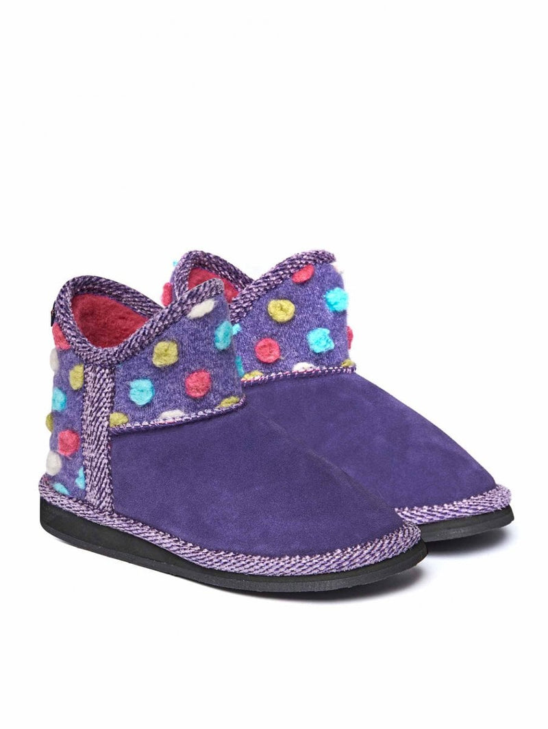 Purple kids spotty bootie slippers - MINI FIRESIDE VIOLET