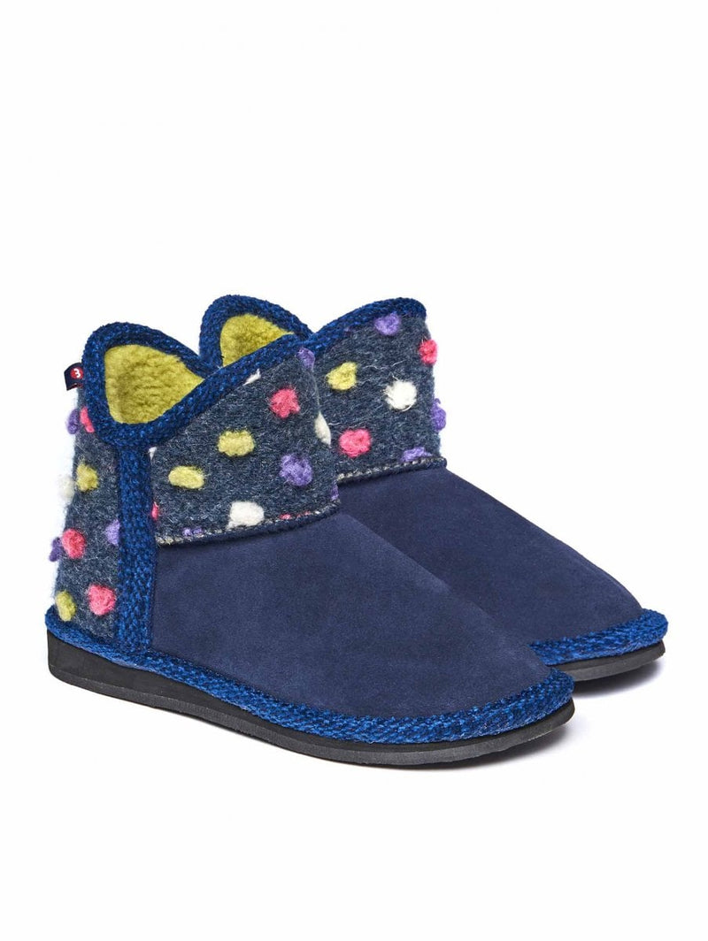 Blue kids spotty bootie slippers - MINI FIRESIDE INDIGO