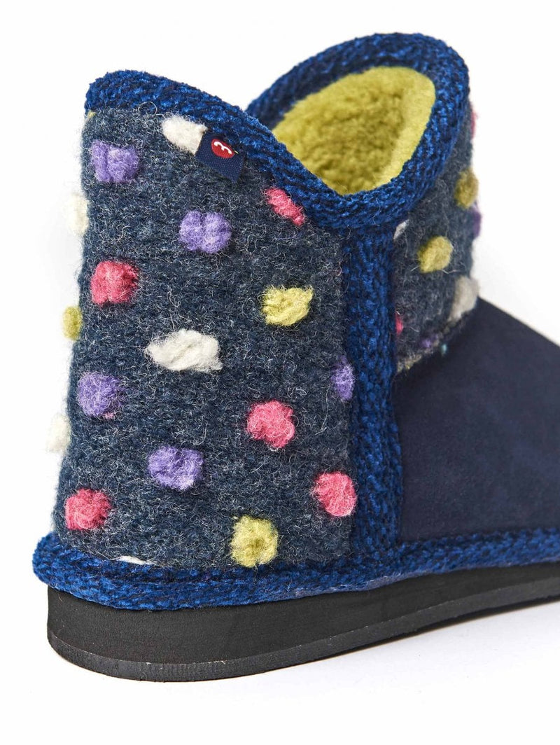 Blue kids spotty bootie slippers - MINI FIRESIDE INDIGO