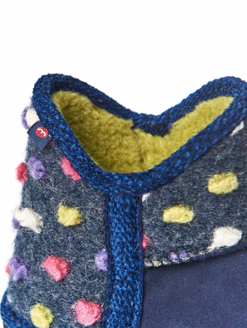 Blue kids spotty bootie slippers - MINI FIRESIDE INDIGO