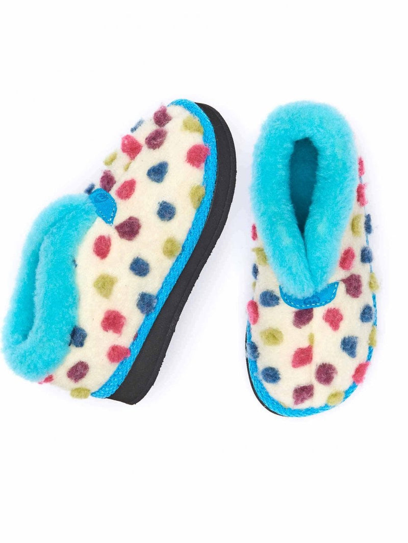 White kids spotty short bootie slippers - MINI BO ICE