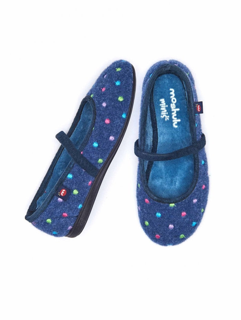 Blue kids spotty felt slippers - MINI CARAMEL DENIM