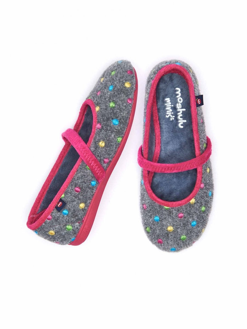 Grey kids spotty felt slippers - MINI CARAMEL CHARCOAL