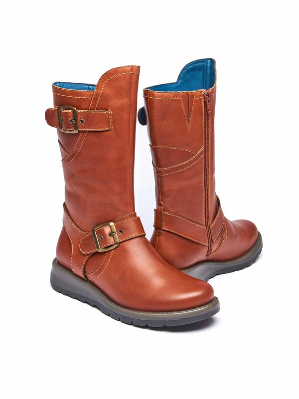 Orange / Red / Brown wedge mid-length leather boots - NIGHTJAR TERRACOTTA