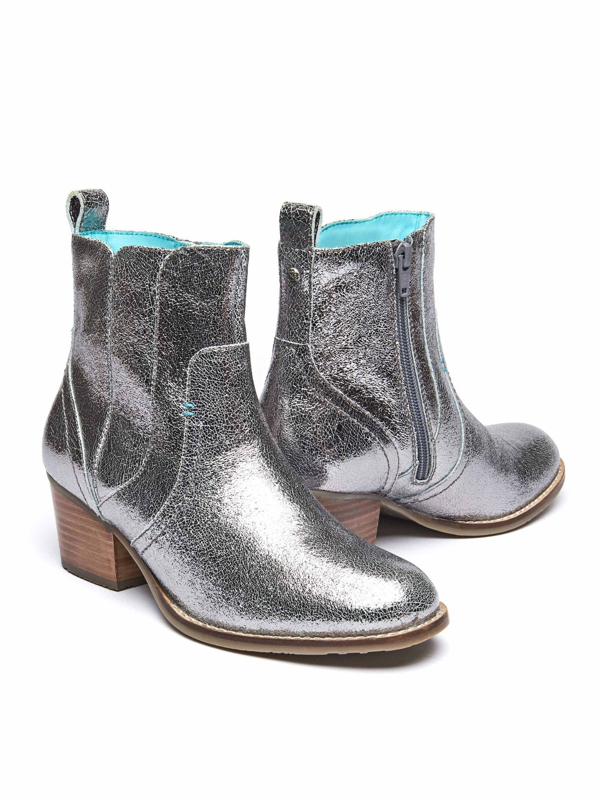 Metallic leather Western heeled ankle boots - MORISOT LEATHER SILVER METALLIC