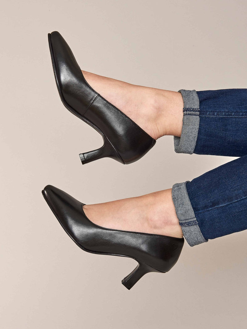 Black kitten heel court shoes - ASANO BLACK