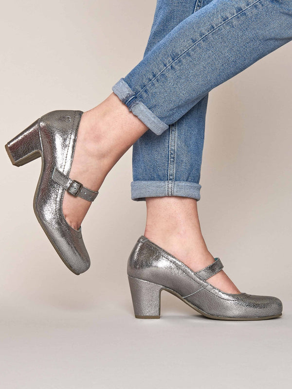 Metallic Mary Jane leather bar shoes - BIAMBI SILVER METALLIC