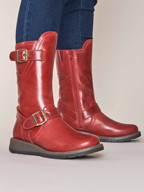 Red wedge mid-length leather boots - NIGHTJAR LIPSTICK RED