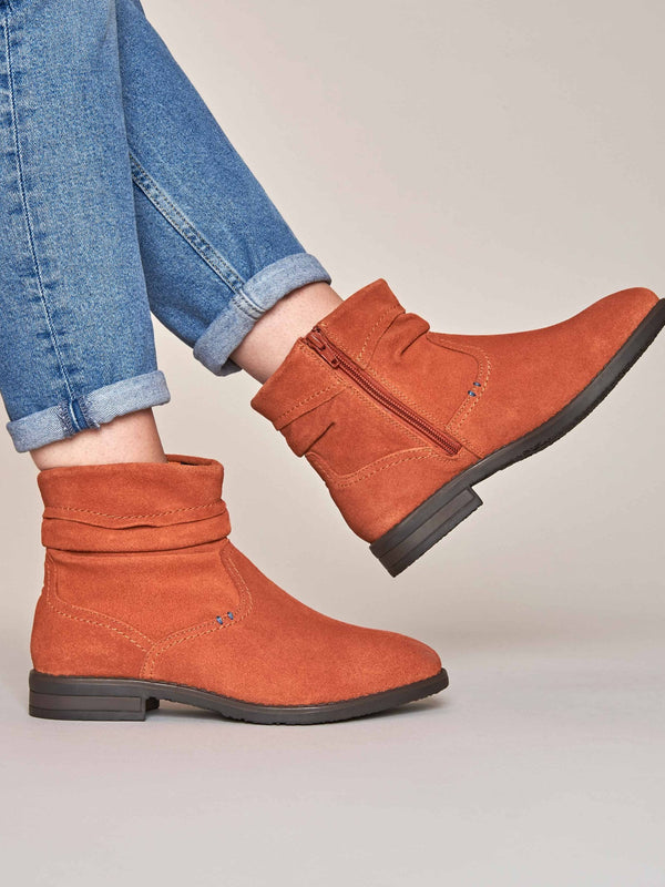 Orange / Red / Brown ruched suede pixie ankle boots - PIPISTRELLE 3 TERRACOTTA