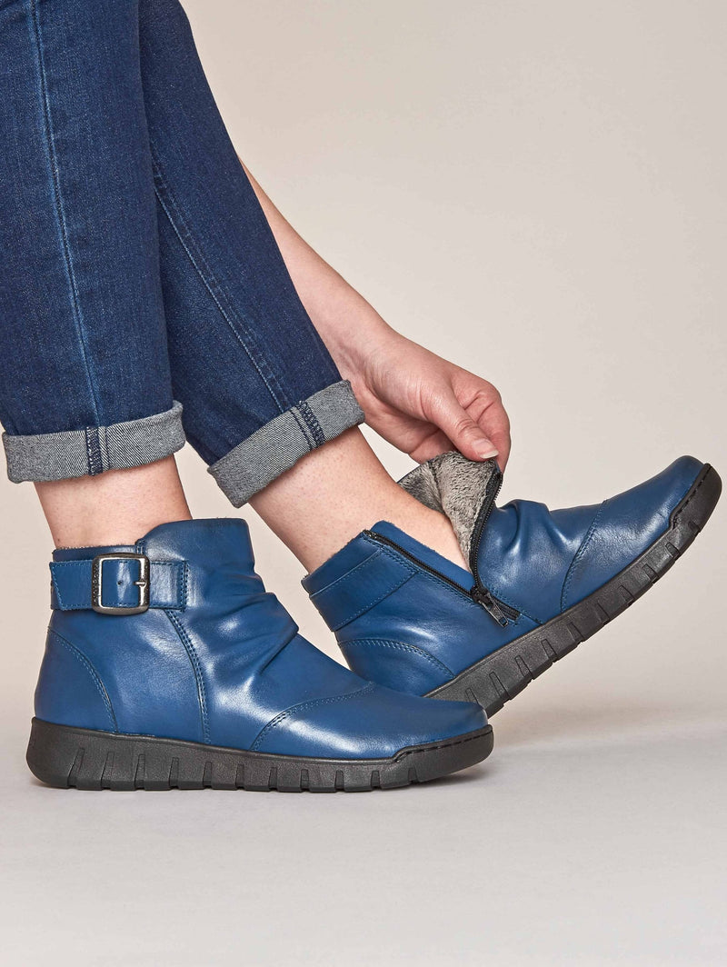 Blue ruched leather ankle boots - VAGAR DARK TEAL