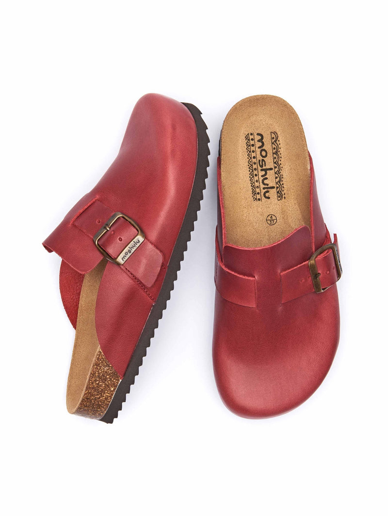 Red leather cork footbed clogs - TULIPA WAXY DARK RED