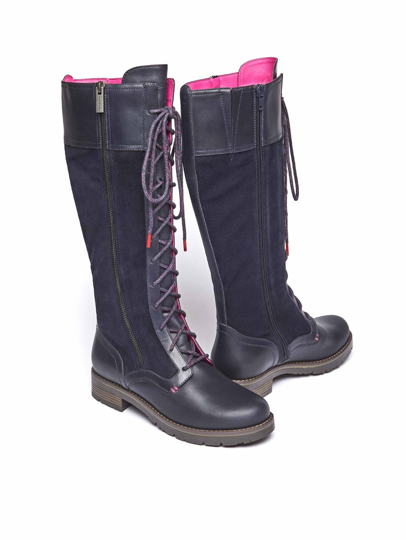 Blue long adjustable lace-up boots - AIMEE NAVY