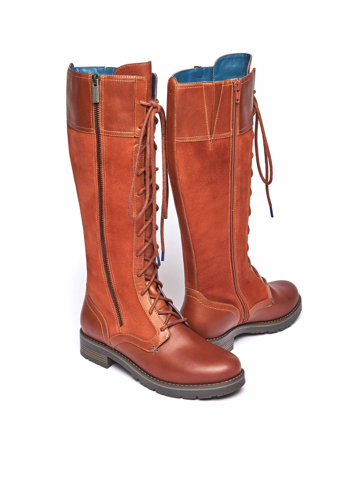 Orange / Red / Brown long adjustable lace-up boots - AIMEE TERRACOTTA